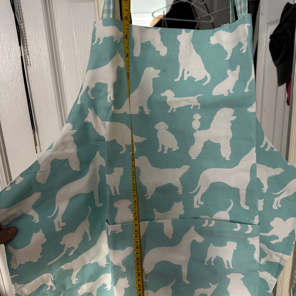DII Dog Print Kitchen Apron Teal White Adjustable Neck Pocket Baking‎ Cooking